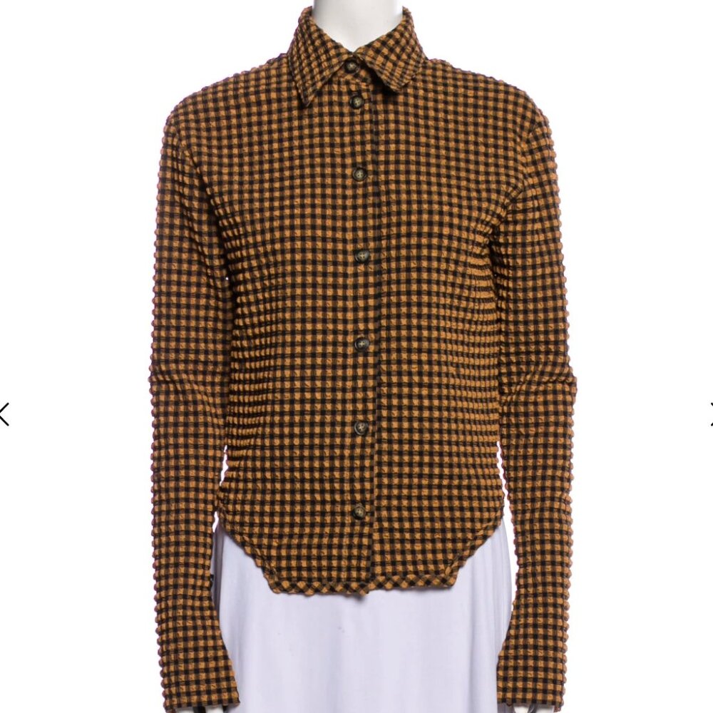 Nanushka  Plaid Print Long Sleeve Button-Up Top